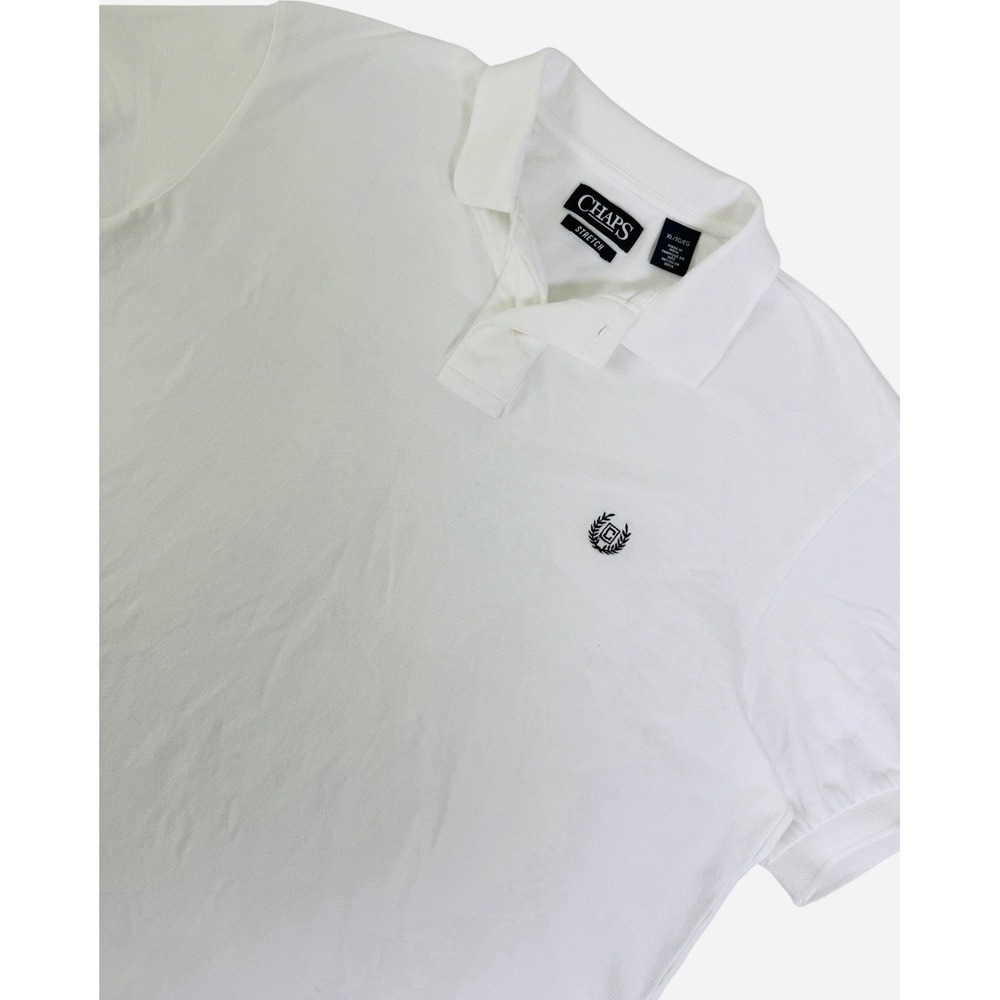 Chaps Stretch Polo Shirt Men's XL White Embroidered‎ Logo Casual Golf Polo